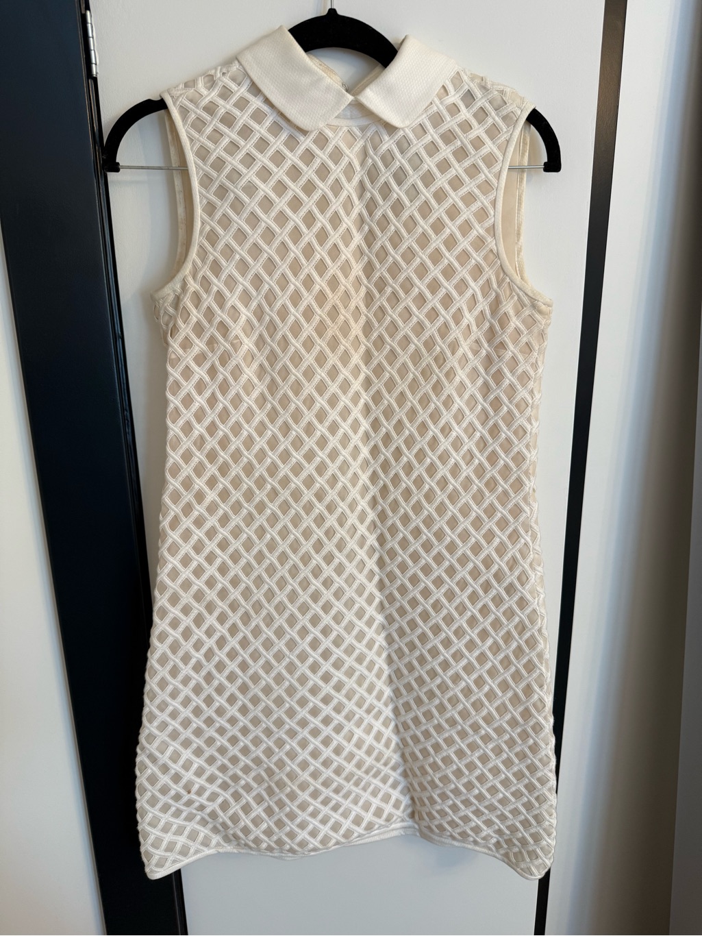 Tory Burch Cream Sleeveless Lattice Shift Dress With Peter Pan Collar